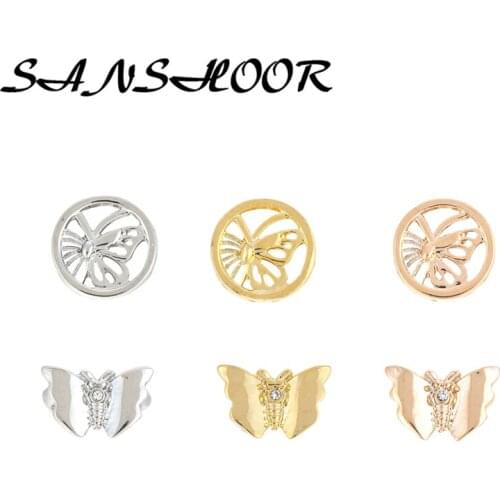 SANSHOOR Cute Butterfly Keeper Slide Charms Fit Key Chains Pendant Necklace Wrap Leather Bracelets For Women As Gifts 6pcs/lot