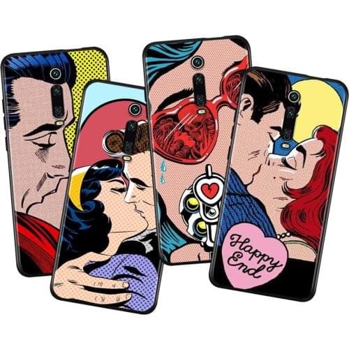 Sexy POP Art Kissing Silicone Cover For Xiaomi Redmi K40 Gaming K30i K30T K30S K30 Ultra K20 10X Pro Black Phone Case