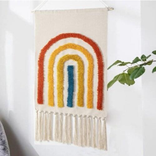 Nordic Paintings Boho Wall Tapestry Macrame Cotton Linen Decor Tapestry Hand-Woven Tassel Fabric Background Wall Hanging Blanke