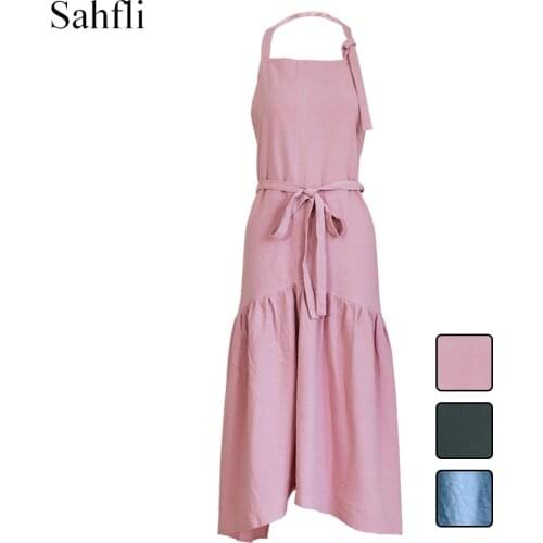 Japanese Cotton Fishtail Decorative Lady Sleeveless Apron Lengthening Slim Elegant Custom Overalls with Double Sides Pocket Tool