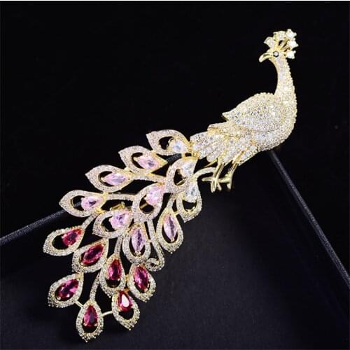 Colorful Crystal Peacock Phoenix Brooches for Women High Quality Zircons Animal Broches Pins for Party Corsage Fashion Gifts