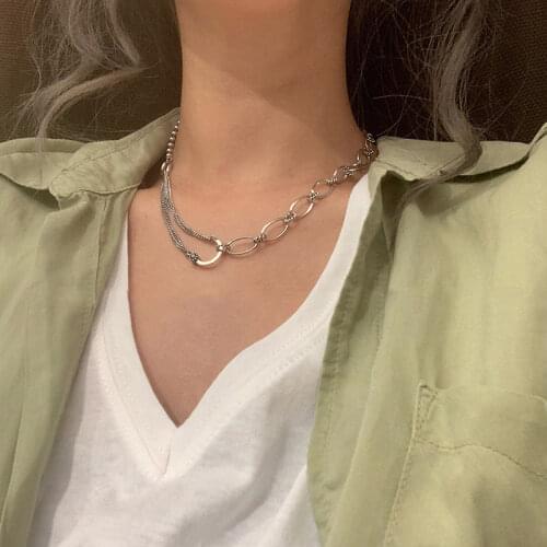 ANENJERY 925 Sterling Silver Tassel Chain Black Zircon Pin Necklaces for Women Temperament Clavicle Chain Hip Hop Jewelry