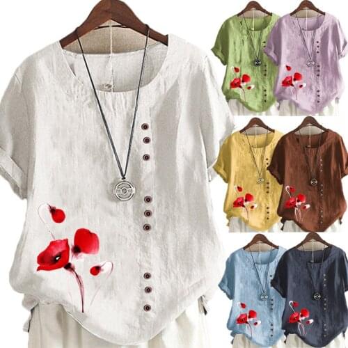 The New Summer Loose Casual Shirt Elegent Fashion Printing Graphic Tee Women Clothing Round Neck Pullover Short Sleeve Shirt