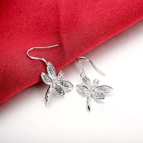 Hot sale Fashion Jewelry 925 Sterling Silver earrings for Woman crystal dragonfly earrings Best friend Gifts party
