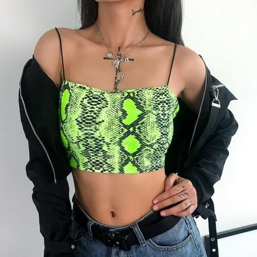 Women Camis Sexy Snake Skin Print Vest Tops Clubwear Sleeveless Basic TShirt Crop Top T-shirt Streetwear Ladies Top blusa
