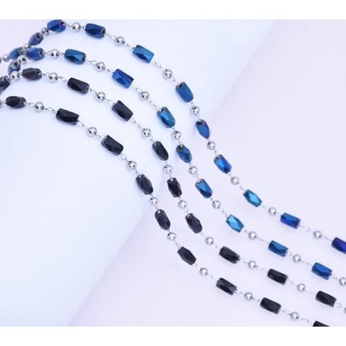 1M/Lot Stainless Steel Silver Color Crystal Cuboid Wire Wrapped Rosary Chain Round Beads Diy Women Necklaces Bracelet Jewelry