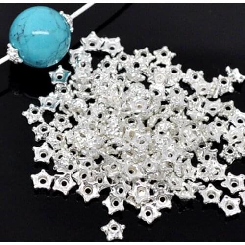 100Pcs Beads Caps Jewelry DIY Making Findings Silver Plated Tiny Star Flowers Metal 5mm