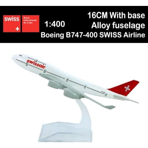 16CM 1:400 Boeing B747-400 Model SWISS Airlines SWISSAIR with Base Airbus Metal Alloy Aircraft Plane Airliner Display Souvenirs