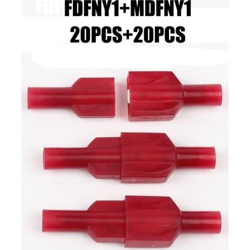 40Pcs MDFNY1.25-250 FDFNY1-250 NYLON brass Female Insulated Spade joint Cable Wire Connector 0.5-1.5mm2 22-16AWG