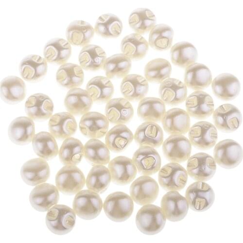 50Pcs Faux Baby Pearl Buttons With Hole For Crafting & Card Making 10mm 11mm