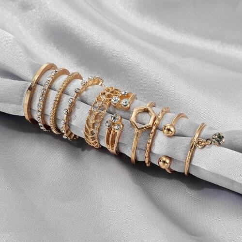 8 Pieces/set of Retro Bohemian Style Personality CZ Crystal Knuckle Jewelry Retro Gold Diamond Open Ring Party Jewelry Anillos