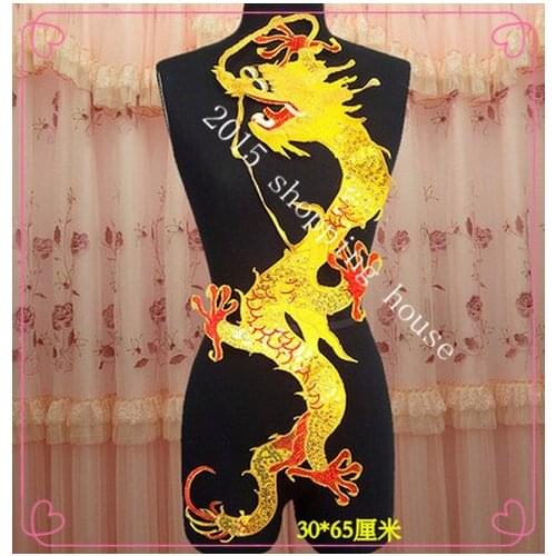 A04 Sewing accessories Yellow silk embroidery thread red Sequin cloth with rubber clothes DIY dragon 30mm*65mm