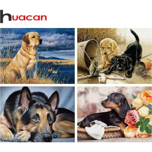 Huacan 5D DIY Diamond Embroidery Cross Stitch Dog River Mosaic Diamond Painting Full Square Animal Autumn Labrador Home Decor