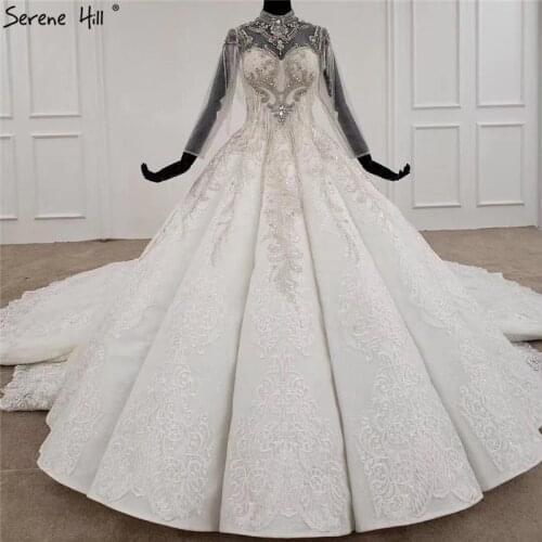 White High-end Luxury High Neck Wedding Dresses 2020 Long Sleeves Diamond Beading Bridal Gowns HX0045 Custom Made