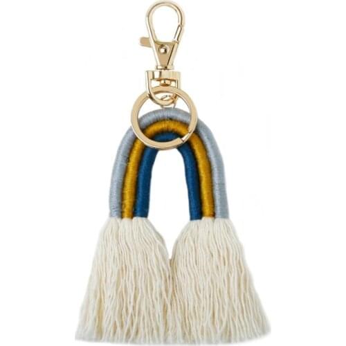 Weaving Rainbow Keychains for Women Boho Handmade key Holder Keyring Macrame Bag Charm Car Hanging Jewelry Gifts