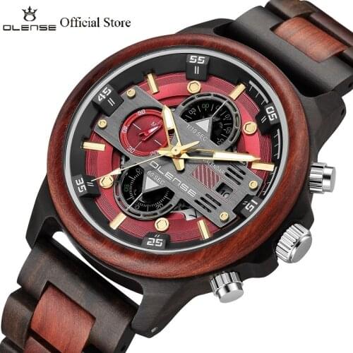 OLENSE Wooden Quartz Watch Men Relogio Masculino Big Mens Watches Top Brand Luxury Timepieces erkek kol saati Box Tool MT003