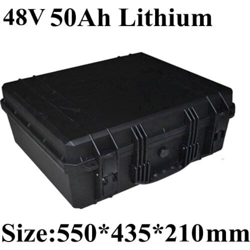 Suitcase 48v 50Ah li ion battery pack waterproof hard case for 2000w EV motor rv 2500w bike power energy storage + 5A charger
