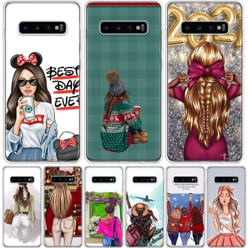 Girl Luxury Winter New Year Coffee Luxury Phone Case for Samsung Galaxy S10 S20 Ultra Note 10 9 8 S9 S8 S7 J4 J6 J8 Plus Lite