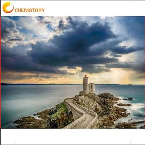 CHENISTORY 40x50cm Diy Painting By Numbers Kits For Adults Lighthouse Landscape Paint Photo Canvas By Number Diy Gift Wall Decor