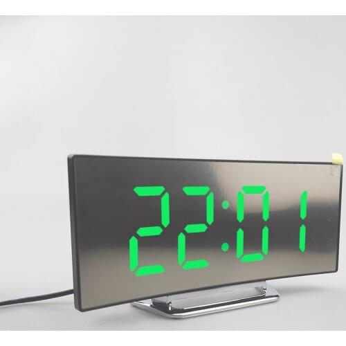 Digital Alarm Clock 7 Inch Curved Dimmable Led Digital Clock For Kids Bedroom Green Large Number Clock Lightweight Alarm Clock
