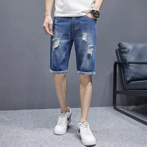 New Mens Stretch Short Jeans Fashion Casual High Quality Elastic Denim Shorts Male Brand Ripped Jeans