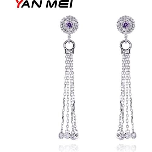 YANMEI Elegant Flower Small Circle Tassel Earrings For Women AAA Cubic Zirconia Key Buckle Design YME7551Y