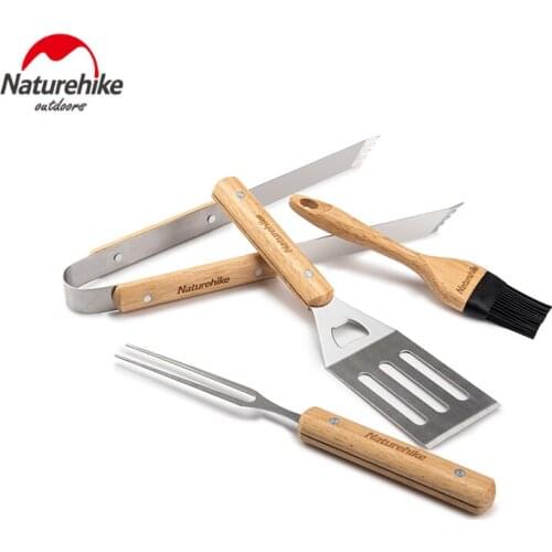 Naturehike Stainless Steel BBQ Tools 4Pcs Barbecue Fork Brush Shovel Accessories Utensil BBQ Charcoal Clip for Outdoor Cooking