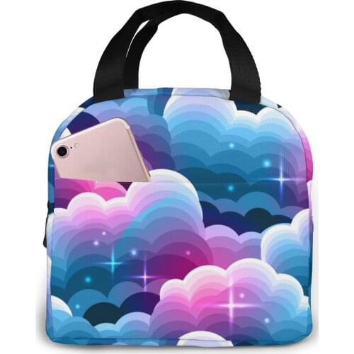 Insulated Lunch Bag Thermal Clouds With Stars Tote Bags Cooler Picnic Food Lunch Box Bag For Kids Women Girls Men Children