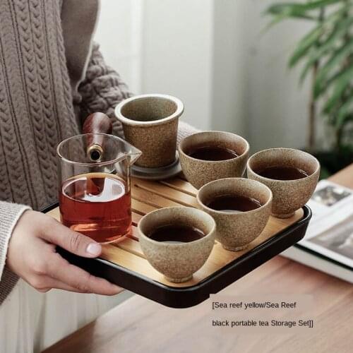 Sea Reef Glaze Kung Fu Tea Stoneware Glass Travel Quik Cup with Tea Tray Chinese Tea Set European Tea Set Tea Ceremony Ceramic