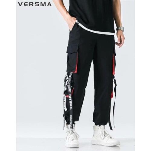 VERSMA Japanese Streetwear Ribbon Design Cargo Pants Trousers Men Hip Hop Rock Punk Oversized BF Joggers Pants Men Dropshipping