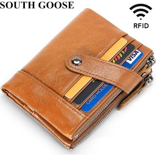 Genuine Leather Men Wallets Simple Doulbe Zipper Multifunction Purse RFID Card Holder Male Anti-theft Slim Wallet Coin purse
