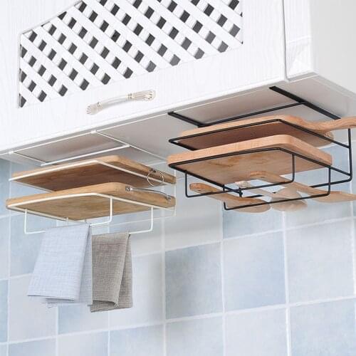 Non-perforated Cutting Board Towel Holder Rack Cabinet Storage Rack Kitchen Wash Cloth Hook Board Hanger Organizer Shelf Hook