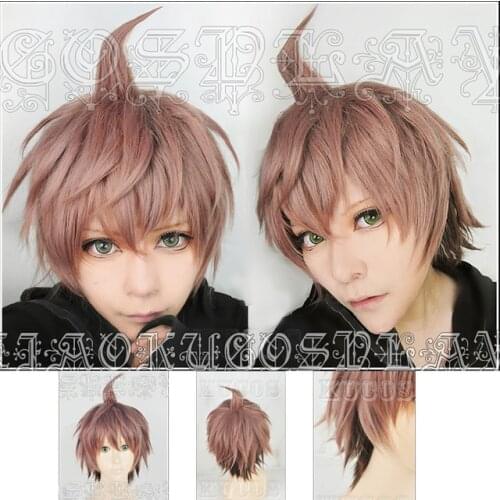 Anime Naegi Makoto Danganronpa Dangan Ronpa Heat Resistent Synthetic Hair Cosplay Wigs Peruca Halloween Party Hair + Wig Cap