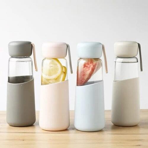 Simple Heat-Resistant Glass Water Bottle with Silicone Cover Rope Outdoor Portable High Quality Students School Drink Bottles