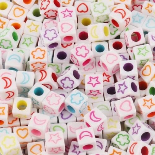 Mixed Colorful Acrylic Beads Pattern Square Flat Alphabet Cube Loose Spacer For Jewelry Making Handmade Diy Bracelet Necklace