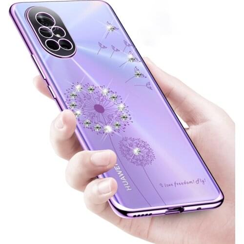 Luxury Plating Case For Huawei P40 Mate40 Diamond Dandelion Back Cover For Honor50 Nova8 Shockproof Soft TPU