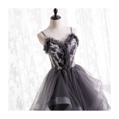 Dark grey ruffled embroidery veil long dress medieval Renaissance Victoria dress ball gown