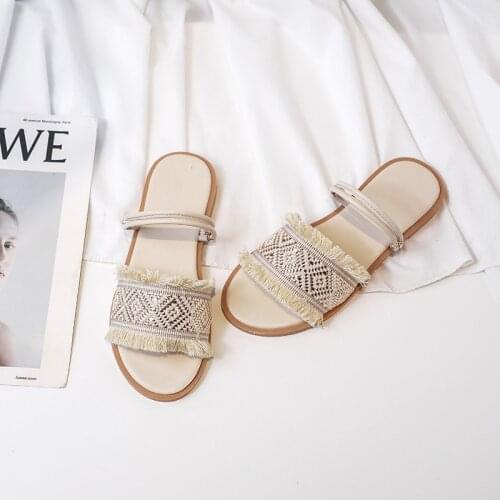 Single-Strap Slipper Womens Outer Wear National Flat Slippers All-match Shoes Double Purpose Sandals Women High Heel Sandals