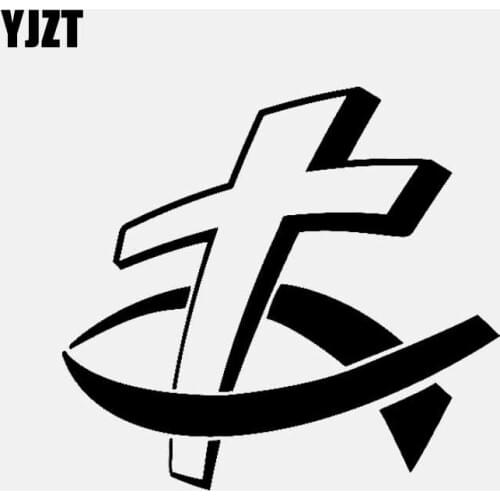 YJZT 14.2CM*13.1CM Car Sticker Vinyl Decal Christian Fish With Cross Black/Silver C3-1420