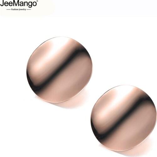 JeeMango Trendy Titanium Stainless Steel Geometric Bending Circle Earrings For Women Bohemia Rose Gold Hyperbole Earring JE19208