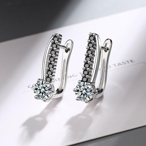 New Fashion Geometric Square Hoop Earrings For Women Black Row Crystal Zircon Female Straight Piercing Earring Jewelry Gifts