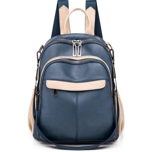 Women Female Anti-theft Backpack Classic PU Leather Splice Backpacks Fashion Shoulder Bag Vintage Travel Rucksack