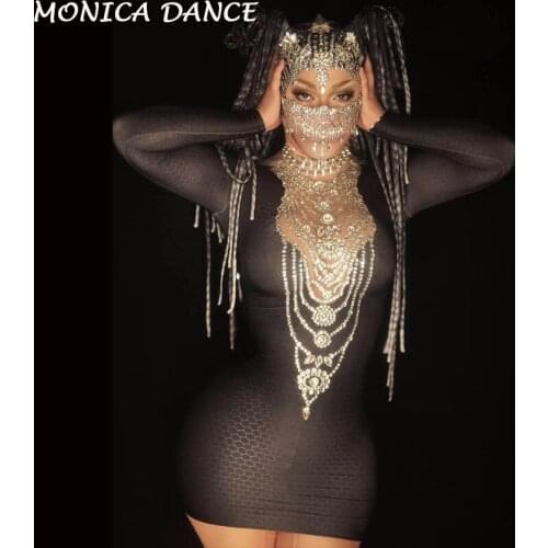 Sexy Rhinestones Backless Silver Tassel Dress for Women Spandex Long Sleeve Sexy Fashion Club Party Outfit Prom Birthday Dresses