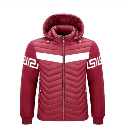 Winter 2021 Fashion Korean Version Thin Outerwear Men/Youth Print Splicing Long Sleeve Zipper Hooded Cotton-Padded Clothes M-3XL