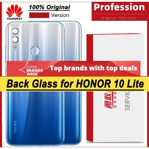 100% Original for Huawei Honor 10 Lite Back Battery Cover Rear Glass Door Panel Case Battery Cover with Camera Lens