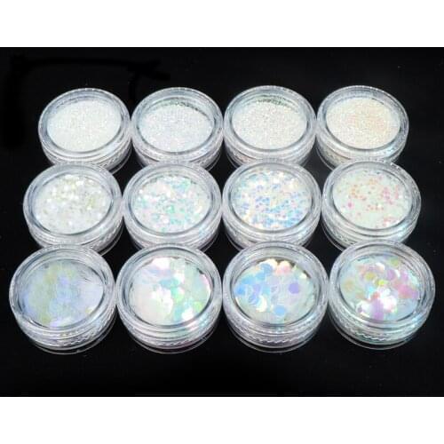 12 Boxes AB Mermaid Chunky Glitter Sequins For Nail Design Mixed Size Hexagon Sparkly Flakes Nail Art Decorations Manicure Tools