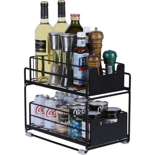 Stainless Steel 2-Tier Under Sink Cabinet Organizers with Sliding Storage Drawer, Heavy duty Sliding Shelf Basket Holds up to 15