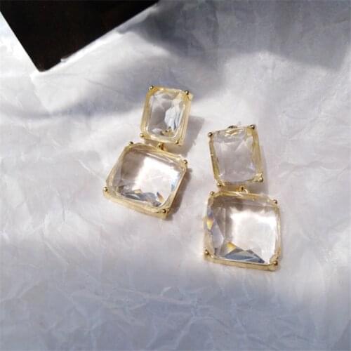 2021 Korean New Design Fashion Jewelry Double Square Earrings Luxury Transparent Glass Crystal Party Earrings for Women gift