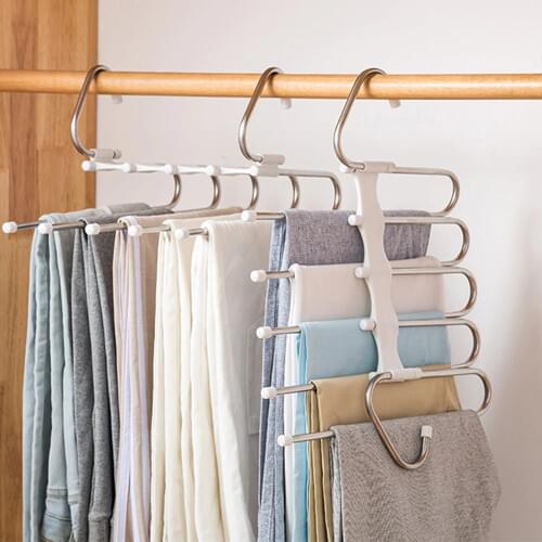 5 in 1 Pant Rack Hanger for Clothes Organizer Multifunction Shelves Closet Storage Organizer StainlessSteel Magic Trouser Hanger