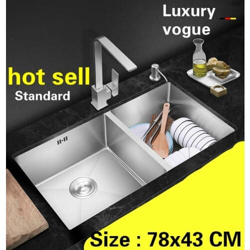 Free shipping Apartment luxury kitchen manual sink double groove 304 stainless steel standard hot sell 780x430 MM